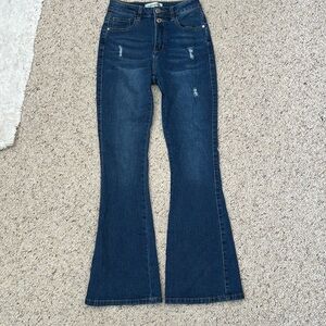 VIPones Bell Bottom Flare distressed Jeans, size 2, med wash denim stretch